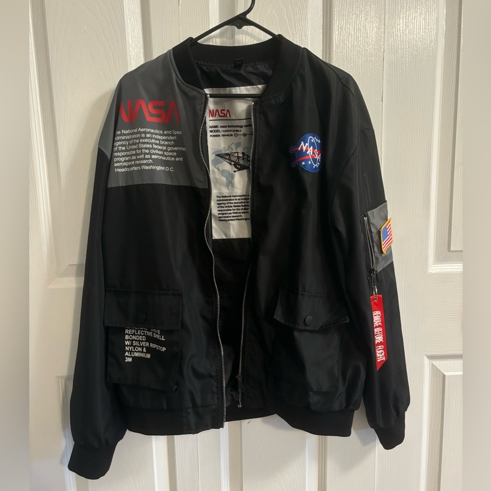 NASA Flight Pilot zip up Bomber Jacket Men’s XL - BLACK